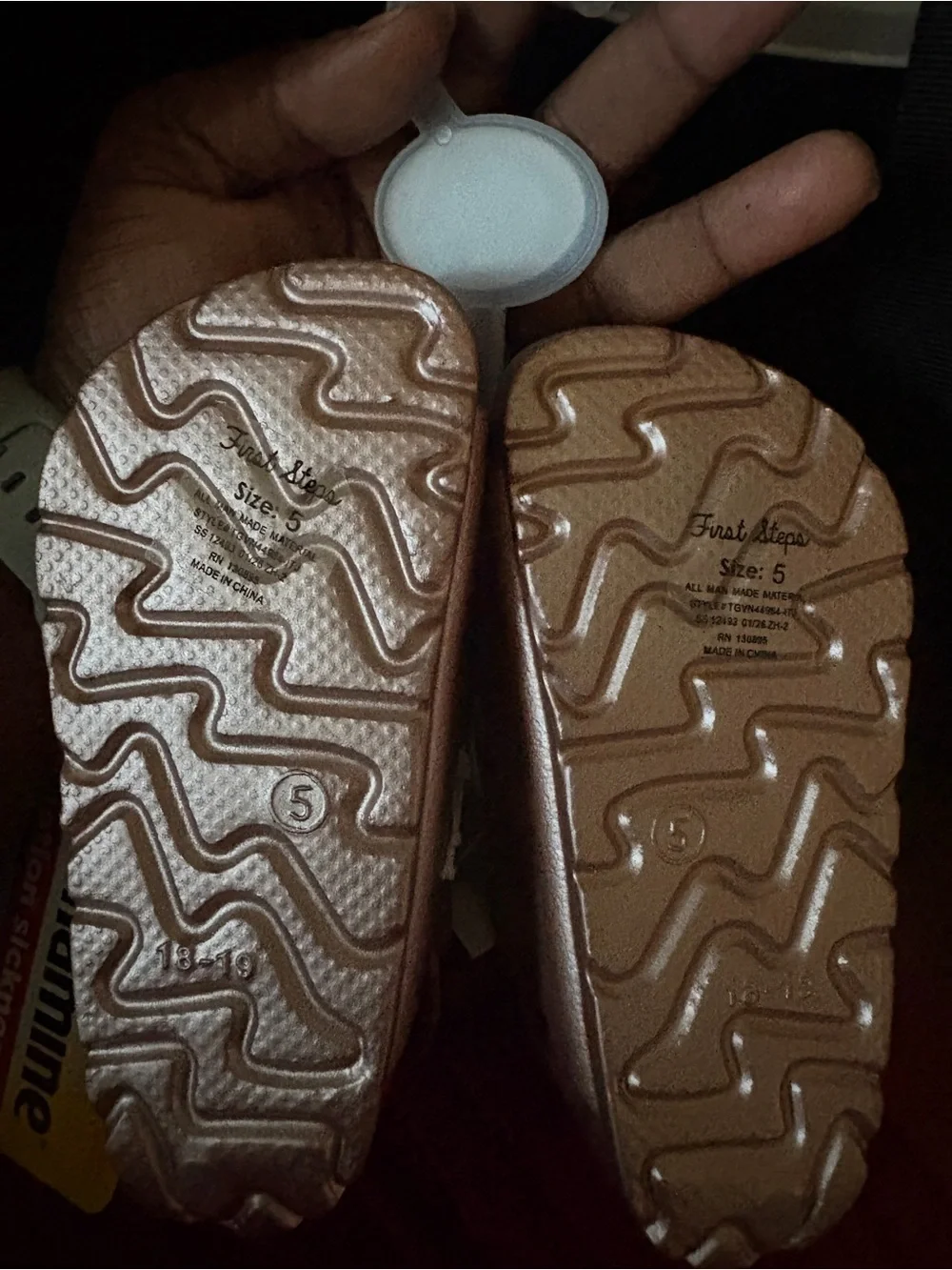 First Steps Rose Gold Toddler Sandals with White Buckles - Size 5